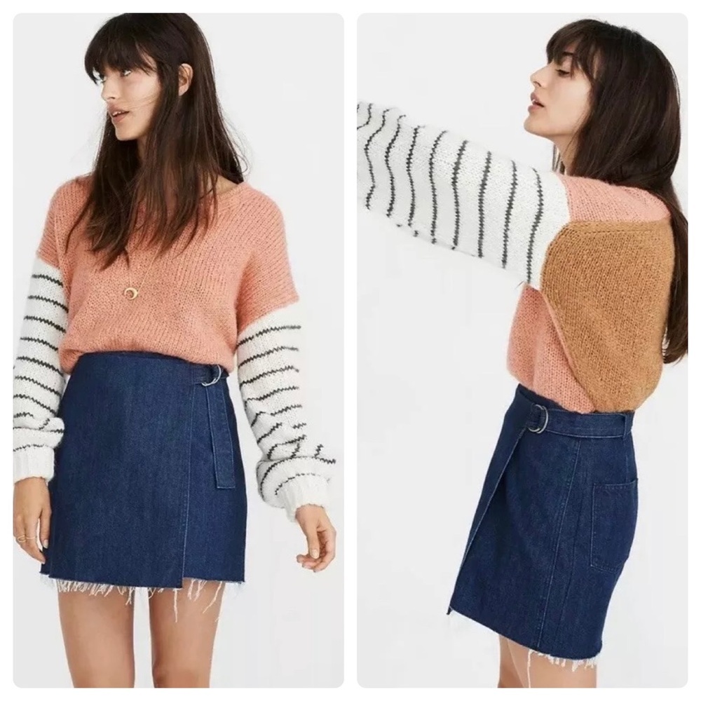 Madewell Denim Raw Hem Mini Wrap Skirt NWT